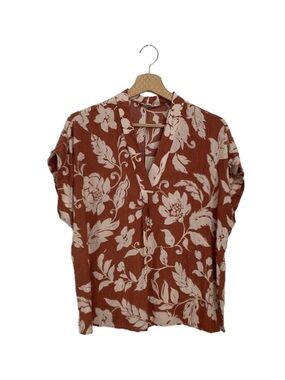 Easel Boho Floral Button Down Blouse Rust & Ivory Size S